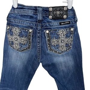 Miss Me Low Rise Boot Cut Denim Jeans Bling Flap Pockets Girls Size 7 JK6135B